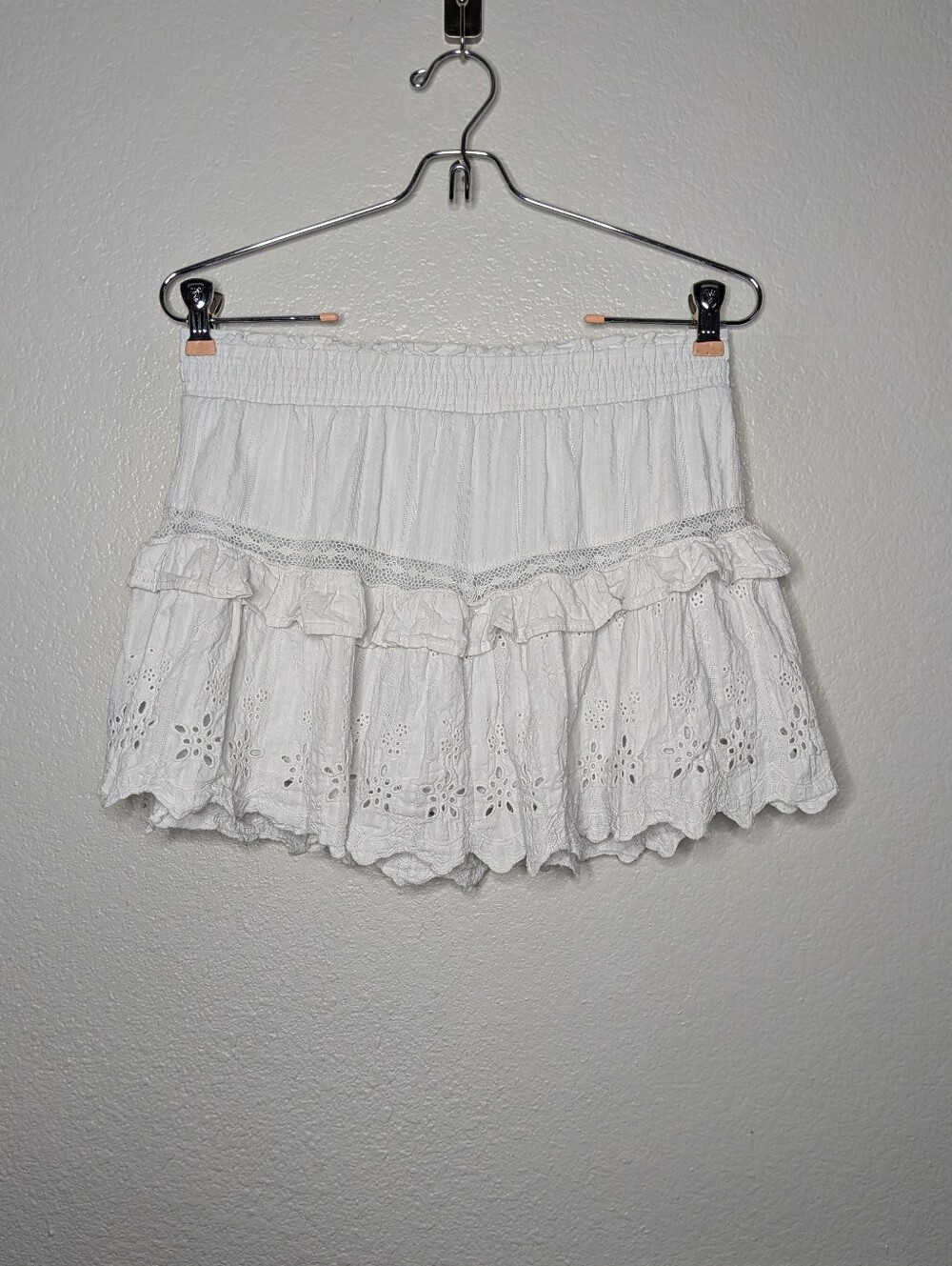 Aeropostale White Boho Cottagecore Floral Eyelet Dainty Waist Mini Skirt S